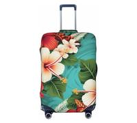 Funda para equipaje de viaje, diseño de flores hawaianas sobre fondo verde, protector de maleta, elástico, lavable, antiarañazos, protector de equipaje grueso para equipaje de 18 a 32 pulgadas, Black,