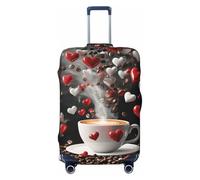 Funda para equipaje de viaje, protector de maleta, diseño de la Torre Eiffel, diseño romántico de corazón, lavable, elastano, elástico, funda para equipaje de 45,7 a 81,3 cm, Taza de café Love Hearts