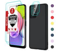 Funda para Galaxy A03s, funda para Samsung Galaxy A03s con [paquete de 2] protector de pantalla de vidrio templado y protector de lente de cámara, LeYi Liquid Silicone Slim Silky-Soft funda protectora para Galaxy A03s, negro