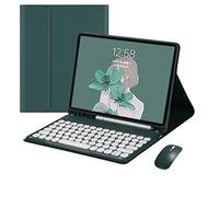 Funda para Galaxy Tab A8 de 10.5 pulgadas modelo 2022 (SM-X200/X205/X207) con teclado y mouse combinado, teclas circulares, teclado inalámbrico Bluetooth, funda delgada con soporte para bolígrafo S