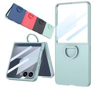 Funda para Galaxy Z Flip 7 Ring con Soporte, Protector de Pantalla Integrado, Soporte de Anillo, Funda con Soporte Oculto para Samsung Galaxy Z Flip7-Verde