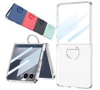 Funda para Galaxy Z Flip 7 Ring con Soporte, Protector de Pantalla Integrado, Soporte de Anillo, Funda con Soporte Oculto para Samsung Galaxy Z Flip7-Transparente