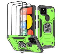 Funda para Google Pixel 5 con 3 protectores de pantalla de vidrio templado, de grado militar, anillo magnético integrado, de doble capa, híbrida, a prueba de golpes, para Google Pixel 5, color verde