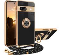 Funda para Google Pixel 8A con Cuerda y Anillo Soporte - Carcasa Silicona Antigolpes con Colgante, Collar, Correa de Cuello y Cadena Cordón