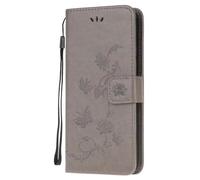 Funda para Google Pixel 9A, a prueba de golpes, de piel sintética, con diseño de mariposa de loto en relieve, con ranura para tarjetas, funda protectora para Google Pixel 9A, color gris
