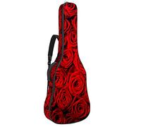 Funda para guitarra de bajo suave con gancho trasero para guitarra Electirc Mochila roja Love Rose Flower Pattern cm grueso acolchado de seguridad rojo amor rosa flor patrón