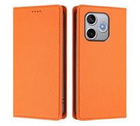 Funda para Honor 600 Lite, Patrón de Lichi Carcasa de PU Cuero Billetera Cubierta con Suporte/Ranura para Tarjeta/Cierre Magnético/Bloqueo RFID, Naranja