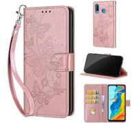 Funda para Huawei P30 Lite/Nova 4e Carcasa, Funda de Cuero de Flip Móvil Plegable Carcasa con [Ranura para Tarjeta] para Huawei P30 Lite/Nova 4e Rosa Dorado
