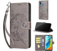 Funda para Huawei P30 Lite/Nova 4e Carcasa, Funda de Cuero de Flip Móvil Plegable Carcasa con [Ranura para Tarjeta] para Huawei P30 Lite/Nova 4e Gris