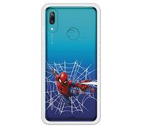 Funda para Huawei Y7 2019 Oficial de Marvel Spiderman Telaraña Silueta para Proteger tu móvil. Carcasa para Huawei de Silicona Flexible con Licencia Oficial de Marvel.