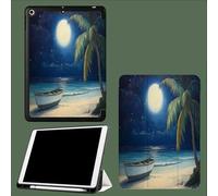Funda para iPad 10.9 Pulgadas 10ª Generación con Soporte para Lápiz, Auto Sleep/Wake,Tríptico Funda Cara para Mujeres Hombres Niñas Océano Vista Nocturna Palmeras - Azul