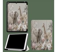 Funda para iPad 10 Generación 2022 Tableta 10.9 Pulgadas,iPad 10.9" 10th Gen con Portalápiz,Soporte Tríptico,Auto-Sueño/Estela,Cubierta Protectora Lindo Elefante Jirafa. Animales Salvajes - Beige