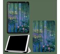 Funda para iPad 10ª GeneracióN De 10.9 Pulgadas 2022,Triple Soporte,MultiáNgulo,Funda Protectora Piel con FuncióN Encendido Y Apagado AutomáTico Estanque Loto Sauce Llorón Pintura Al Óleo Flores