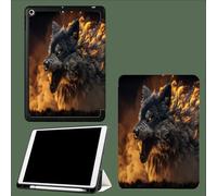 Funda para iPad 10ª GeneracióN De 10.9 Pulgadas 2022,Triple Soporte,MultiáNgulo,Funda Protectora Piel con FuncióN Encendido Y Apagado AutomáTico Lobo Enojado Llamas Animales - Amarillo