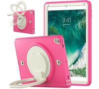 Funda para iPad 2017/2018 9.7 Pulgadas Triple Protector de Pantalla, Resistente y a Prueba de Golpes con Soporte Giratorio Plegable de 360°, Rosa Beige