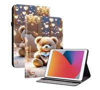 Funda para iPad 9.ª/8.ª/ 7.ª Generación (2021/2020/2019) 10,2 Pulgadas, Carcasa Folio Tapa Inteligente Ligera Delgada con Soporte y Tarjeta Tarjetero Auto-Sueño/Estela, Oso de Diamante