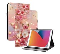 Funda para iPad 9.ª/8.ª/ 7.ª Generación (2021/2020/2019) 10,2 Pulgadas, Carcasa Folio Tapa Inteligente Ligera Delgada con Soporte y Tarjeta Tarjetero Auto-Sueño/Estela, FlorluMariposa