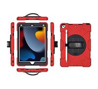 Funda para iPad 9.7 2017 2018/Pro9.7/Air2 Generation con Protector de Pantalla, Soporte para lápiz, Kickstand 360, Correa de Mano giratoria, Correa de Mano, Funda Resistente (Rojo)