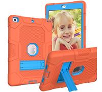 Funda para iPad 9.7 2018 con Soporte, Resistente, a Prueba de Golpes, híbrida Dura de Tres Capas, Funda Blanda para Apple Tablet, Funda de Silicona (Naranja + Azul)