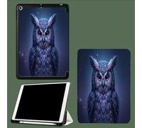 Funda para iPad 9,7 Pulgadas (6.ª/5.ª Gen, 2018/2017) con Portalápiz, Delgada Tableta Cover Carcasa con Parte Posterior TPU Suave,Auto Estela/Sueño Búho Degradado Vía Láctea Animales - Azul