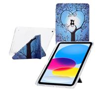 Funda para iPad 9,7 Pulgadas 6.ª/5.ª Generación 2018/2017 / Air 2, Delgada Smart Cover con Auto-Sueño/Estela, Soporte de Visualización Multiángulo, Bandeja para Bolígrafos - Árboles y Gatos