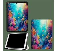Funda para iPad 9, 8, 7ª generación con Soporte para bolígrafo de 10,2 Pulgadas, Modelo 2021/2020/2019, Funda Ultrafina de TPU con función Atril Mundo Submarino 1 Coral Dibujos Animados - Azul