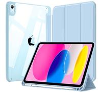 Funda para iPad (A16) 11.ª/10.ª Gen 2025 2022 con Portalápiz Azul Cielo | Borde TPU Flexible Carcasa Trasera Transparente Cristal Soporte Multiángulo Protección Antigolpes Diseño Delgado Ligero Uso