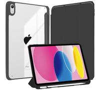 Funda para iPad (A16) 11.ª/10.ª Generación (2025/2022) con Portalápiz, Clara Transparente Carcasa Trasera Slim Soporte Antigolpes Cover Tableta, Auto Sueño/Despertar, Negro