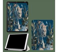 Funda para iPad A16 11ª Generación 11 Pulgadas 2025 con Ranura de Lapiz, Cubierta de Carcasa Tríptico Auto Sueño/Despertar Tigre Blanco En La Jungla Minimalismo Animales - Azul