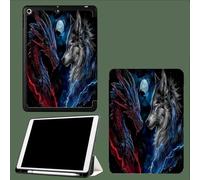 Funda para iPad A16 11ª Generación 11 Pulgadas 2025 con Ranura de Lapiz, Cubierta de Carcasa Tríptico Auto Sueño/Despertar Dragón Lobo Enfrentan Luna Llena Animales - Azul