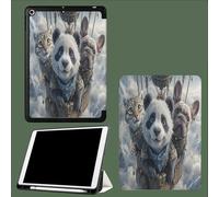 Funda para iPad A16 11ª Generación 11 Pulgadas 2025 con Ranura de Lapiz, Cubierta de Carcasa Tríptico Auto Sueño/Despertar Globo Aerostático Panda 3D Animales - Gris