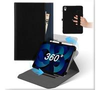 Funda para iPad Air 11'' 2024 M2, iPad Air 6ª/15ª/4ª Generación 10,9 Pulgadas 2022 2020, Carcasa Cuero 360°Soporte Giratorio y Desmontable con Portalápices,Auto Sueño/Estela Case Tapa Negro Azul