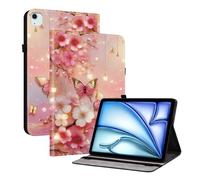 Funda para iPad Air 11 Pulgadas M3/M2 (2025/2024), Carcasa Folio Tapa Inteligente Ligera Delgada con Soporte y Tarjeta Tarjetero Auto-Sueño/Estela, FlorluMariposa