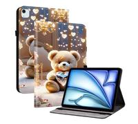 Funda para iPad Air 11 Pulgadas M3/M2 (2025/2024), Carcasa Folio Tapa Inteligente Ligera Delgada con Soporte y Tarjeta Tarjetero Auto-Sueño/Estela, Oso de Diamante