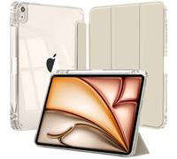 Funda para iPad Air 13 Pulgadas M4/M3/M2 (2026/2025/2024) con Soporte para Pencil, Carcasa Clara Transparente Respaldo Caparazón Slim Soporte Antigolpes Tableta, Auto-Sueño/Estela, Blanco Estrella