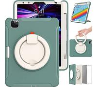 Funda para iPad Air de 5 Gen/4 Gen 10,9 Pulgadas con asa, Ultraligera y Resistente Funda para niños con Soporte Giratorio y Soporte para bolígrafos, Color Verde Oscuro