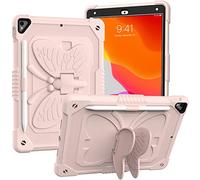 Funda para iPad de 10.2 Pulgadas 2021/2020/2019 con Correa para el Hombro, Funda Protectora Resistente a Prueba de Golpes con Soporte de Mariposa para 9ª/8ª/7ª generación (Rosa)