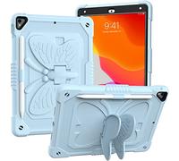 Funda para iPad de 10.2 Pulgadas 2021/2020/2019 con Correa para el Hombro, Funda Protectora Resistente a Prueba de Golpes con Soporte de Mariposa para 9ª/8ª/7ª generación, Azul Claro