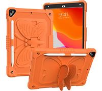 Funda para iPad de 10.2 Pulgadas 2021/2020/2019 con Correa para el Hombro, Funda Protectora Resistente a Prueba de Golpes con Soporte de Mariposa para 9ª/8ª/7ª generación (Naranja)