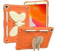 Funda para iPad de 10.2 Pulgadas 2021/2020/2019 con Correa para el Hombro, Funda Protectora Resistente a Prueba de Golpes con Soporte de Mariposa para 9ª/8ª/7ª generación, Blanco+Naranja