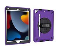 Funda para iPad de 10.2 pulgadas 9ª/8ª/7ª generación 2021/2020/2019 con diseño 3 en 1, funda minimalista a prueba de golpes con colgante de bolígrafo y correa de muñeca giratoria de 360 grados, morado