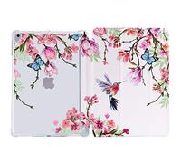 Funda para iPad de 5ª/6ª generación, funda para iPad de 9.7 pulgadas 2017/2018, cubierta protectora suave de tres pliegues, funda inteligente con soporte ajustable multiángulo de visión con función de encendido y apagado automático rosa rosa con flores