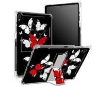Funda para iPad Mini 6/iPad Mini de 6ª generación 2021 de 8.3 pulgadas con soporte para lápices, parte trasera transparente con mariposa negra y roja, protección de esquinas a prueba de golpes con