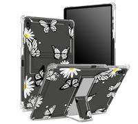 Funda para iPad Mini 6/iPad Mini de 6ª generación 2021 de 8.3 pulgadas con soporte para lápices, parte trasera transparente con margarita negra, protección de esquinas a prueba de golpes con soporte