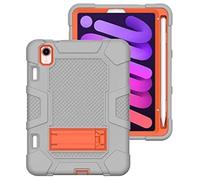 Funda para iPad mini6 2021 con Soporte, Resistente a los Golpes, Funda Protectora híbrida de Triple Capa, Funda Protectora de Silicona para Tablet Apple (Gris + Naranja)