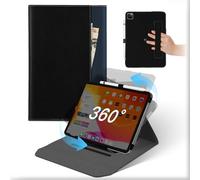 Funda para iPad Pro 11 Pulgadas 2022/2021/2020/2018 (4ª/3ª/2ª/1ª Generación), Carcasa Cuero 360°Soporte Giratorio y Desmontable con Portalápices&Bolsillo, Case Tapa Auto Sueño/Estela Negro Azul