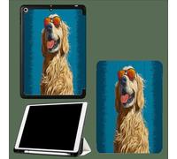 Funda para iPad Pro 11 Pulgadas M4 2024(5ª Generación),con Soporte Lápiz,Funda Ultra Slim Tríptica,Auto Encendido/Apagado Gracioso Golden Retriever Animales Lindos - Azul