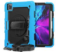 Funda para iPad Pro 12.9", 2018/2020/2021 Funda antigolpes con Protector de Pantalla, Soporte Giratorio de 360 Grados/Correa para el Hombro, Soporte para bolígrafos, Azul