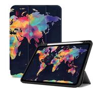 Funda para iPad Pro 6/5/4 De 12,9" con Bolsillo para Portalápices para iPad Pro 6/5/4, Funda A Prueba De Golpes con Encendido/Apagado Automático - Mapa del Mundo Vintage Colorido