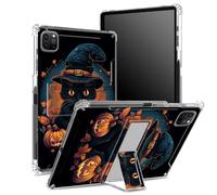 Funda para iPad Pro de 11 pulgadas de 4ª/3ª/2ª/1ª generación 2022/2021/2020/2018 con soporte para lápices, parte trasera transparente con gato negro Halloween, cubierta de esquina a prueba de golpes